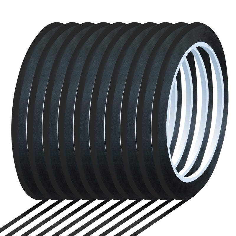 QIMAOO 10 Rolls 1/8" Whiteboard Tape Line 3mm Thin Dry Erase Board Tape Lines Pinstripe Tape, Black, 216ft Per Roll - Image 1